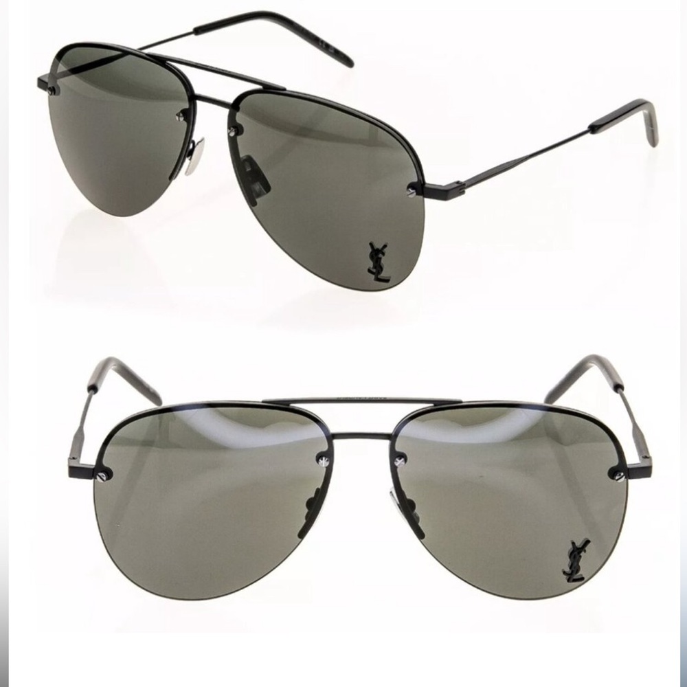 New Saint Laurent SL Classic Black Metal Aviator Sunglasses Grey Lens with case - Picture 2 of 2
